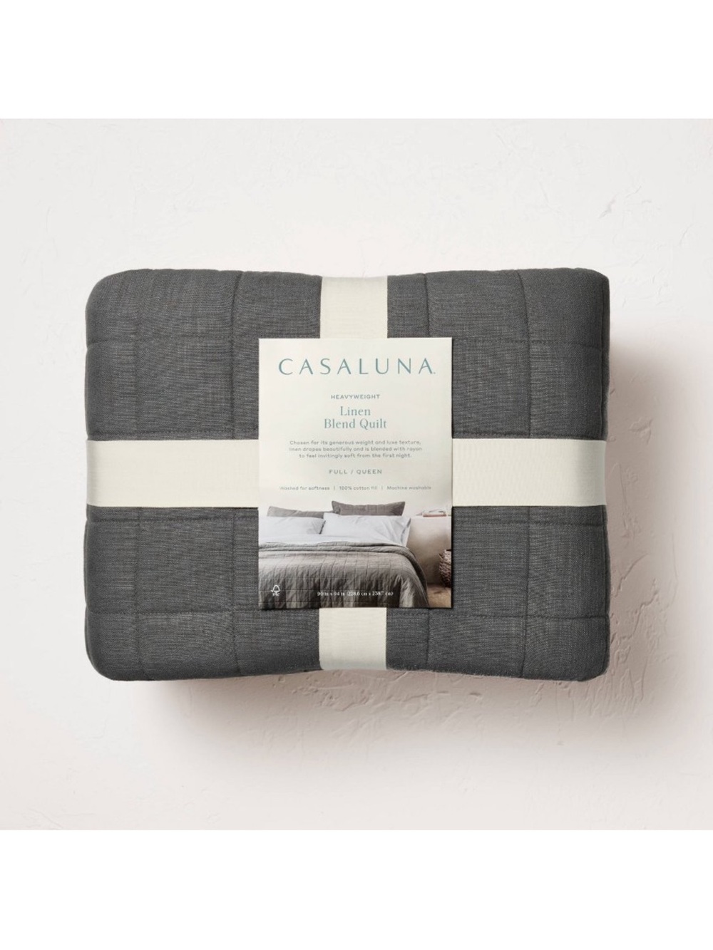 Casaluna Charcoal Quilted Linen-Blend Quilt